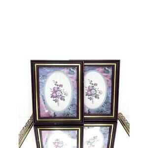 Vintage Gold/Mahogany Botanical/Floral pictures set of 2